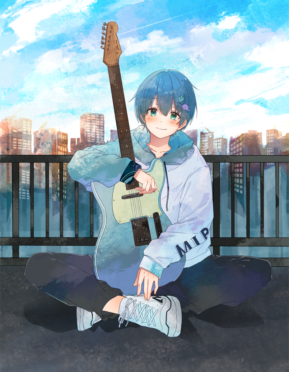 ギターを抱える2.5次元アイドルのイラスト